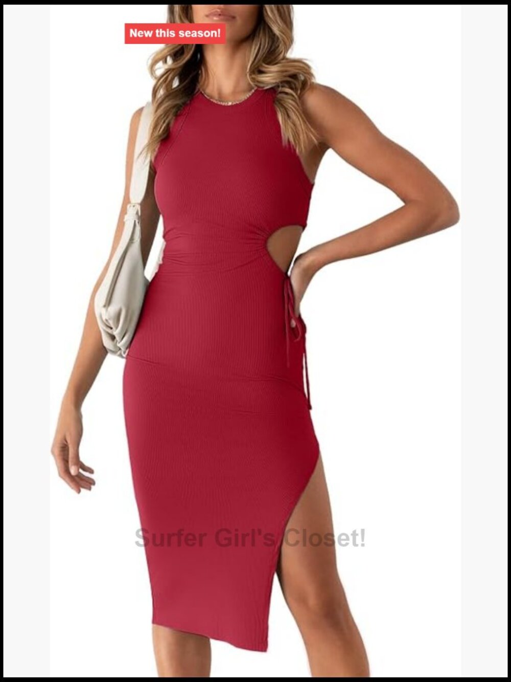 Women's Sleeveless Ribbed Bodycon Midi Dress Cut Out Split Tank Dress